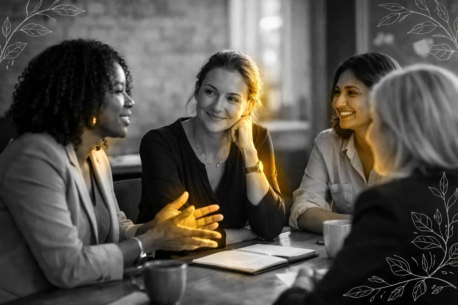 Femmes dirigeantes cultivant empathie et écoute authentique dans environnement collaboratif