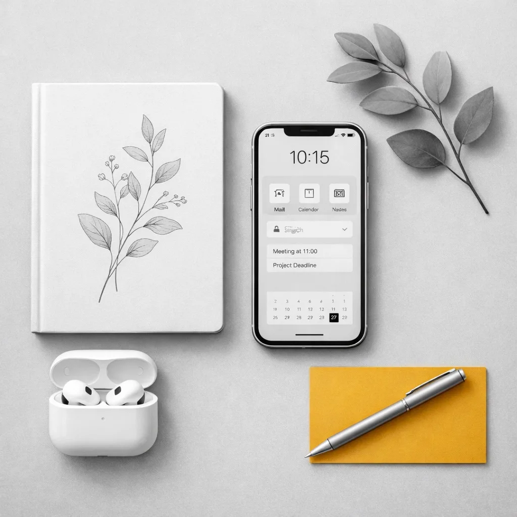 Espace de travail organisé avec outils intelligents pour entrepreneuriat efficace